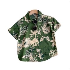 男童短袖花襯衫 男寶寶兒童夏薄款沙灘度假風