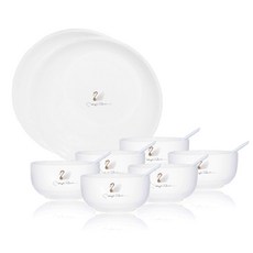 Yalida 세라믹 한식기세트 A, 공기 6개 + 스푼 6개 + 접시 2개, 코리안 스완, 1개