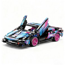 跑車賽車迴力車塑膠積木玩具 手工DIY益智兒童小孩禮物, 1:18迴力車蘭博龐克【彩袋】, 1個