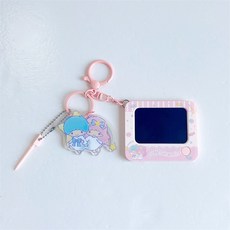 三麗鷗家族塗鴉板鑰匙圈掛件 可愛卡通包包掛飾配件 趣味塗鴉面板鑰匙扣 送禮自用, 1個, 雙子星, 雙子星