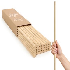자작나무 장부촉 막대 1cm(3/8인치) x 61cm(24인치) 30개 - 공예 및 DIY 프로젝트를 위한 긴 나무 용품 재료용 스틱 가정 또는 교실용 부드러운 미완성 목재 2, 3/8 х 24 Inch