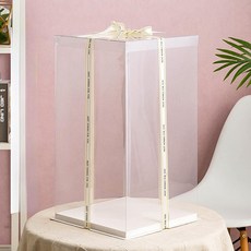 투명 케이크 상자 꽃다발 포장 대형 원통 원형 선물, 1개, 투명 뚜껑 화이트 1개