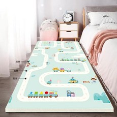 【Be 安樂窩居家】XPE 2CM 加厚床邊墊 防摔午睡地墊 臥室客製化爬行墊, 無邊【趣味軌道】,10*10cm