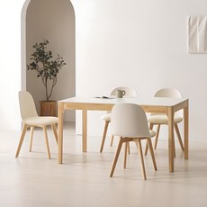 로렌 원목 포세린 1400 세라믹 테이블 의자세트 4인용 방문설치, 크림화이트 + 내추럴 + 아이보리, 일반의자 4