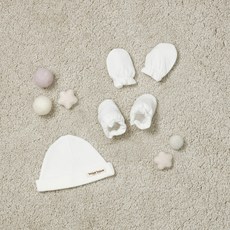 도담도담오가닉 무형광 화이트 신생아 아기 모자+손싸개+발싸개 3종세트