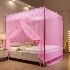 單門升級加密蚊帳 1.8公尺雙人床/1.5公尺/1.2公尺落地支架蚊帳, 流邊粉【蚊帳】+【不銹鋼支架】不銹鋼2,1.2米寬X2米長