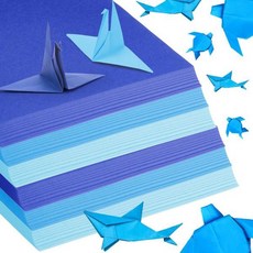 키겔리 300매 종이접기 종이 6인치 양면 컬러 사각형 간편한 접이식 스크랩북 종이로 홀리데이 할로윈 장식용 파란색, light blue/ lake blue/ royal b