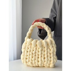 가방뜨기 네트백 울 손뜨개 가방 DIY패키지 취미 선물 집콕, A. 크림색, 1개