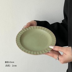 法式復古陶瓷蛋糕盤 甜點心盤 直徑15cm, 粗陶蛋糕盤 - 果綠, 1個
