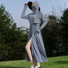 DIU 夏季長款防曬衣UPF50+防紫外線連帽全身防曬服透氣冰絲防曬衫, 均碼(80-160斤)