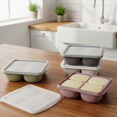 국내생산 NO.67 실리콘 플래티넘 이유식 보관 용기 4구 4color, 올리브, 1개, 90ml