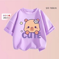 賣場優選新款可愛童裝女童短袖男女寶2025爆款卡皮巴拉印花短袖兒童輕薄透氣上衣小寶圓領套頭裝