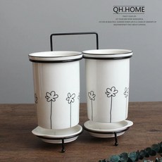 세라믹 스푼 수저통 포크 주방 스토리지 식기 주최자 버킷 화이트 도자기 나이프 용품 홀더, L. 샤오카오 더블 실린더 스탠드행거 조합