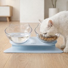 앙플러스 깔끔 강아지 고양이 반려동물 밥그릇 식기 2구, 1개, 화이트 2구