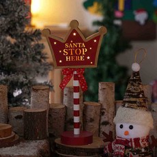 ‍ 聖誕裝飾 ‍ 聖誕節路牌燈裝飾木質LED小檯燈櫥窗桌面擺件店鋪氛圍佈置道具燈, 1個, 聖誕木質路牌【皇冠】