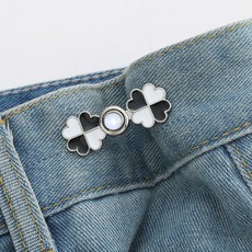 NY STYLE 허리 줄이기 네잎클로버 단추, 4개, 실버믹스