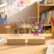 [홈퍼니]DIY 아크릴 무드등 만들기 UV인쇄 완성도안 9종 어린이집 유치원 초등학교 [1-3]유선USB형 직사각형 미니, [7]꽃다발