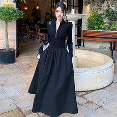 투니스 여성 폴로넥 슬림핏 니트 롱 원피스