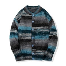 韓版慵懶學院風寬鬆針織外套 - 休閒百搭條紋長袖上衣