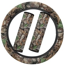 SEANATIVE 블랙 미국 국기 플란넬 자동차 액세서리 세트 푹신하고 신축성 있는 자동차 스티어링 휠 커버 두껍고 따뜻한 2피스 안전 벨트 커버 패드 자동 내부 겨울용, 카모 헌팅