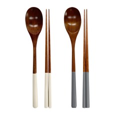 키볼리 한식 파스텔 옻칠 나무 수저 2인 세트, 크림 + 그레이, 숟가락 2종 + 젓가락 2종, 1개