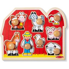 멜리사 앤 더그 농장 동물 점보 노브 나무 페그 퍼즐, 1세트, 다색, 1피스