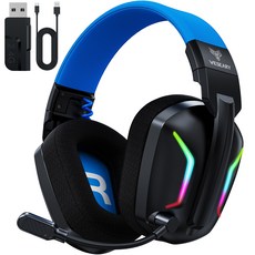 WESEARY 무선 게이밍 헤드셋 WG1 가상 7.1채널 초경량 2.4GHz 저지연 3D 사운드 노이즈 캔슬링 마이크, 블랙 블루