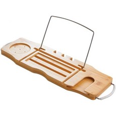 루비 릴 대나무 욕조 캐디 욕실 트레이 아이패드책꽂이와인잔꽂이로 확장 가능 선반 접이식 내추럴, Natural, 1개