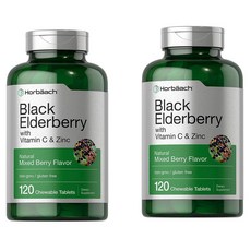 호바흐 씹어먹는 엘더베리 삼부커스 + 비타민C + 아연 120츄어블정 X 2, 2개, 120정