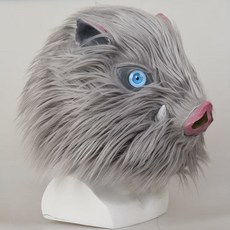 臺灣出貨 鬼滅之刃麵具萬聖節乳膠cosplay日漫嘴平伊之助豬臉頭套演出道具, 1個, 鬼滅之刃面具萬聖節乳膠cosplay日漫