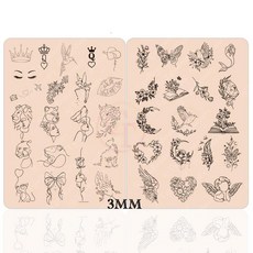 전문 실리콘 사전 인쇄된 작은 타투 연습 스킨 3mm 두께 화이트 및 핑크 양면 미세 라인 초보자 숙련된 아티스트를 위한 스텐실 포함 (핑크 패드 3개)