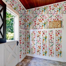 VaryFLORAL 플로랄 새 앵무새 꽃 벽지 필 앤 스틱 61cm x 299.7cm(24 118인치) 탈착식 봄 정원 식물 자체 접착 접촉 용지 다채로운 나비 작약 생생한 벽