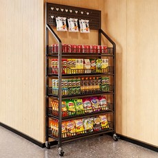 쟈오시 책 간식 다용도 이동식 수납 선반 이동식 간식 진열대, 1개, 5단 블랙 60cm