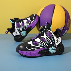 熱麥 兒童籃球鞋男童2025新款中大童旋轉紐扣防水皮麵運動耐磨籃球鞋子