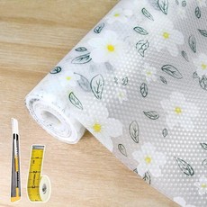 주방 캐비닛용 서랍 및 선반 라이너 비접착식 미끄럼 방지 이중 레이어 PVC 방수 쉬운 세척 드레서 욕실 냉장고용 나이프 줄자(30.5cm X 6.1m(12인치 x 20피, 화이트 플라워