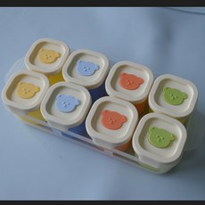 硅膠保鮮盒 矽膠製冰盒 副食品盒 果醬分裝盒 便攜 8個裝 食品級冰磚盒, 1個, 矽膠輔食盒一套8個 【含託盤】