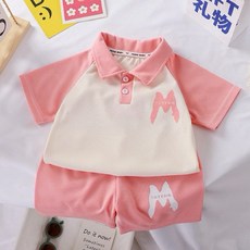 HONE BABY 兒童華夫格短袖短褲套裝 翻領兩件式童裝