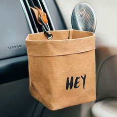 可愛小熊車載置物桶置物袋汽車出風口垃圾桶垃圾袋可水洗牛皮紙袋, KEY帶掛鉤(10*10*13cm):如圖所示, 1個