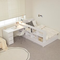 파로마 큐브A 책장형 수납침대+책상포함 슈퍼싱글 프레임만, 화이트 A02