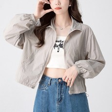 Modern Fashion 여성 얇은 스트링 자켓 지퍼 바람막이 점퍼 E13, M, 그레이