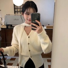 투니스 여성 심플 브이넥 긴소매 니트 가디건