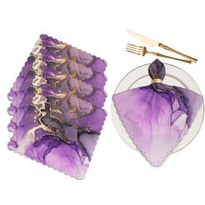 Yibeas 퍼플 잉크 골드 파우더 천 냅킨 디너 테이블 대리석 질감 색상 블렌딩 크리에이티브 아트 세탁 가능 재사용 가능한 냅킨 4개 세트 주방 가정 휴일 파티 결혼, Multic3028