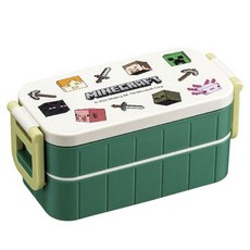 Skater Minecraft造型雙層便當盒 600ml, 綠色 + 白色 +淺綠色, 1個