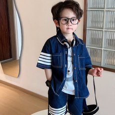 Arbea 男童牛仔套裝 海軍條紋夏裝