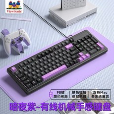 ViewSonic 優派 筆記本電腦電競遊戲辦公鍵盤, 【98鍵】暗夜紫-有線單鍵盤,機械手感-無軸