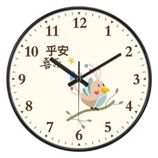 DFMEI 吉祥小清新客廳圓形掛鐘靜音掃秒事事如意北歐風創意臥室鐘錶掛牆, A231黑色:14英寸(直徑35釐米)比較建議客廳