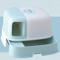 安達斯 貓砂箱 貓砂盆 貓便盆 免組裝 高質感 大尺寸 附貓砂鏟 大容量 台灣出貨, 藍色, 1個