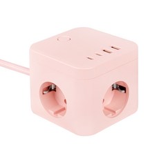 큐브 멀티탭 3구 4포트 USB C타입 1.8m (LFSHA53), [단독특가]라이트핑크, 1개