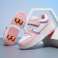 바퀴 달린 신발 휠 운동화 아동용 4륜 투명 바퀴 남녀공용 발광 초보자용, 1개, 화이트핑크 8륜 조립 WF985