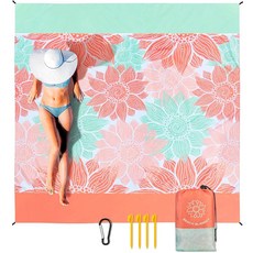 하이호 비치 담요 방수 모래 방지 초대형 매트 79인치 X 83인치/120인치 x 108인치 퀵 드라이 내구성 있는 야외 피크닉 트래블 캠핑 하이킹용, 79" X 83"（1~3 person）, 핑크 플라워